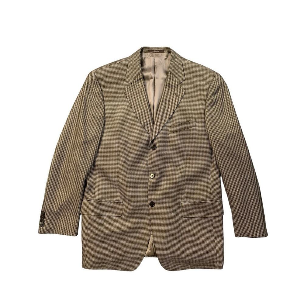 Joseph Abboud Blazer Mens 40R Black Earth Silk Wool Blend Houndstooth Jacket